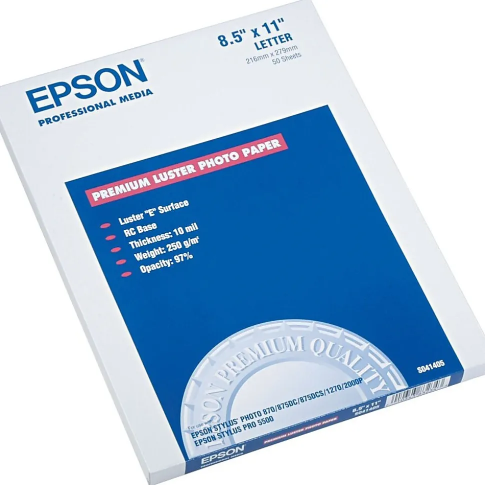Epson Ultra Premium Luster Photo Paper, 8.5" x 11", 50 Sheets/Pack (SO41405)