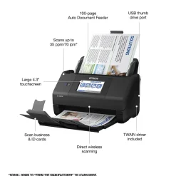 Epson WorkForce ES-580W Wireless Duplex Document Scanner, Black (B11B258201)