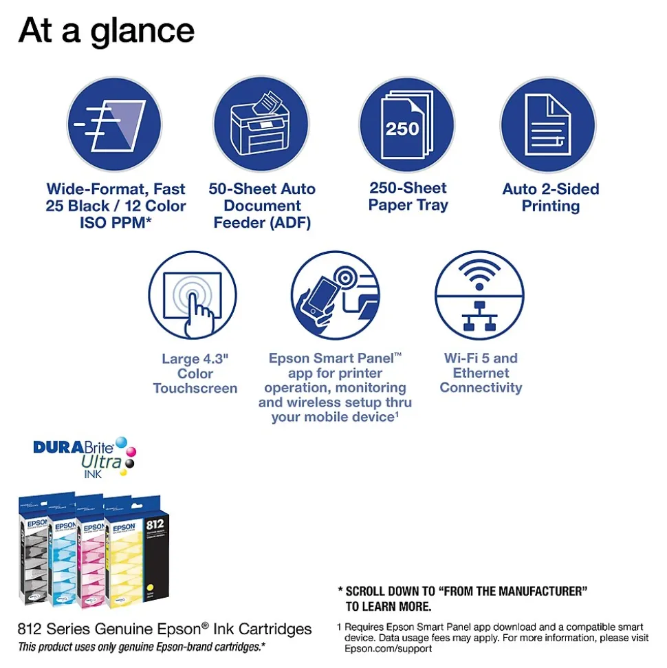 Epson WorkForce Pro 7820 Wireless Color Inkjet Printer, All-In-One, Print, Scan, Copy, Fax (9472530)