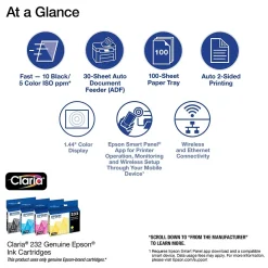 Epson WorkForce WF-2930 Wireless Color Inkjet Printer, All-In-One, Print, Scan, Copy, Fax (9472537)