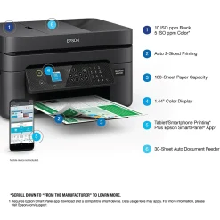 Epson WorkForce WF-2930 Wireless Color Inkjet Printer, All-In-One, Print, Scan, Copy, Fax (9472537)