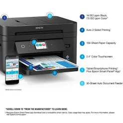 Epson WorkForce WF-2960 Wireless Color Inkjet Printer, All-In-One, Print, Scan, Copy, Fax (9472538)