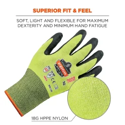 Ergodyne ProFlex 7022 Hi-Vis Nitrile Coated Cut-Resistant Gloves, ANSI A2, Dry Grip, Lime, XL, 144 Pairs (17875)