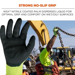 Ergodyne ProFlex 7021 Hi-Vis Nitrile Coated Cut-Resistant Gloves, ANSI A2, Wet Grip, Lime, XXL, 144 Pairs (17966)