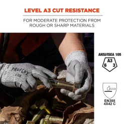 Ergodyne ProFlex 7030 PU Coated Cut-Resistant Gloves, ANSI A3, Gray, Large, 1 Pair (10464)