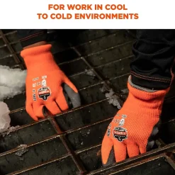 Ergodyne ProFlex 7401 Winter Work Gloves, Fleece Lined, Latex Coated Palm, Orange, Large, 144 Pairs (17894)