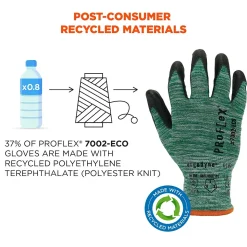 Ergodyne ProFlex 7002-ECO Recycled PU Coated Gloves, 15 Gauge, Green, X-Small (10561)