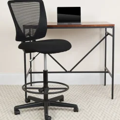 Ergonomic Mid-Back Mesh Drafting Chair with Black Fabric Seat and Adjustable Foot Ring [GO-2100-GG]