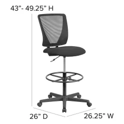 Ergonomic Mid-Back Mesh Drafting Chair with Black Fabric Seat and Adjustable Foot Ring [GO-2100-GG]
