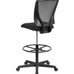 Ergonomic Mid-Back Mesh Drafting Chair with Black Fabric Seat and Adjustable Foot Ring [GO-2100-GG]