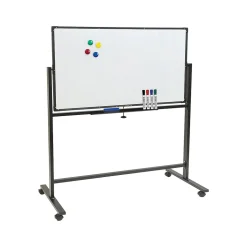 Excello Global Products Double Sided Magnetic Steel Mobile Dry-Erase Whiteboard, Aluminum Frame, 4' x 3' (EGP-HD-0066-BK)