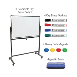 Excello Global Products Double Sided Magnetic Steel Mobile Dry-Erase Whiteboard, Aluminum Frame, 4' x 3' (EGP-HD-0066-BK)