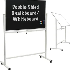Excello Global Products Double Sided Magnetic Mobile Whiteboard Chalkboard Combo, White Frame, 48" x 32"