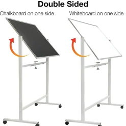 Excello Global Products Double Sided Magnetic Mobile Whiteboard Chalkboard Combo, White Frame, 48" x 32"