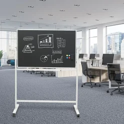 Excello Global Products Double Sided Magnetic Mobile Whiteboard Chalkboard Combo, White Frame, 48