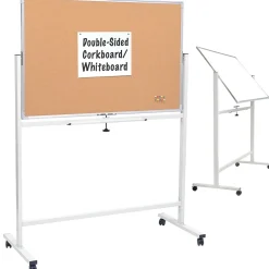 Excello Global Products Double Sided Magnetic Mobile Whiteboard Corkboard Combo, White Frame, 48" x 32"