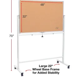 Excello Global Products Double Sided Magnetic Mobile Whiteboard Corkboard Combo, White Frame, 48