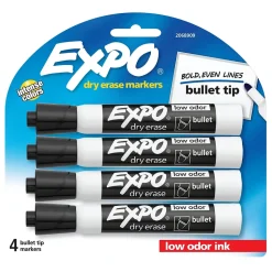 Expo Dry Erase Markers, Bullet Tip, Black, 4/Pack (2081801)