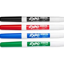 EXPO® Low Odor Dry Erase Markers, Fine Tip, Assorted Colors, 4 Per Set, 3 Sets (SAN86074-3)