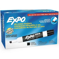 EXPO® Low Odor Dry Erase Markers, Chisel Tip, Black, Pack of 12 (SAN80001-12)