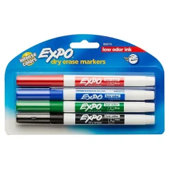 Expo Low Odor Dry Erase Markers, Fine Tip, Assorted, 4/Pack (86674)