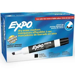 Expo Low Odor Tank Dry Erase Marker, Chisel Tip, Black, 12/Pack (80001)