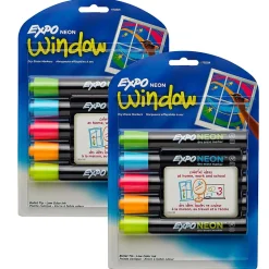 EXPO® Neon Window Dry Erase Marker, Bullet tip, Assorted Colors, 5 Per Pack, 2 Packs, (SAN1752226-2)
