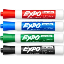 Expo Tank Dry Erase Marker, Chisel Tip, Assorted, 4/Pack (80174)