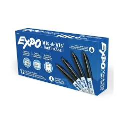 Expo Vis-A-Vis Wet Erase Markers, Fine Point, Black, Dozen (16001)