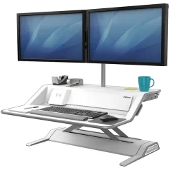 Fellowes Lotus DX Sit-Stand Workstation Adjustable Monitor Stand, White (8080201)