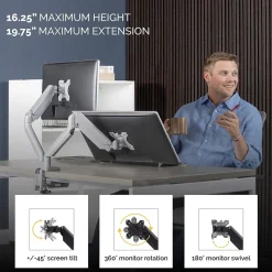 Fellowes Platinum Series Adjustable Dual Arms, Up to 32