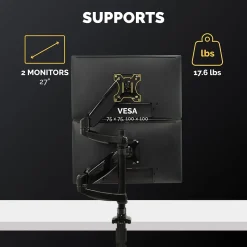 Fellowes Platinum Series Dual Stacking Adjustable Monitor Arm, Up to 27", Black (8043401)