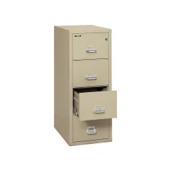FireKing Classic 4-Drawer Vertical File Cabinet, Fire Resistant, Letter, Parchment, 31.56