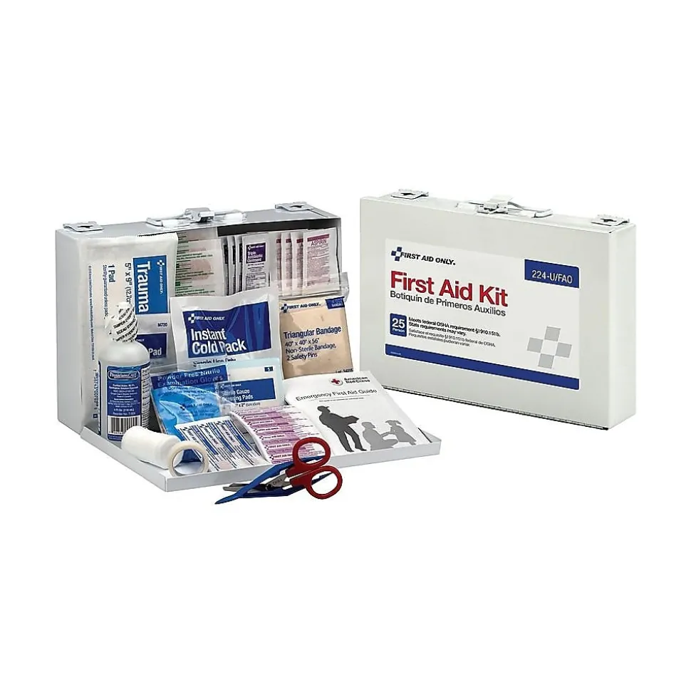 First Aid Only Metal First Aid Kit with Medication, 25 People, 106 Pieces (224-U/FAO)