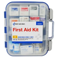 First Aid Only ReadyCare Plastic First Aid Kit with Medication, ANSI 2021 Class A, 50 People, 238 Pieces, Clear/Blue (90698)
