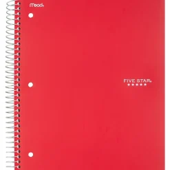 Five Star 3-Subject Wirebound Notebook, 8-1/2" x 11", College Ruled, 150 Sheets, Red (72065)