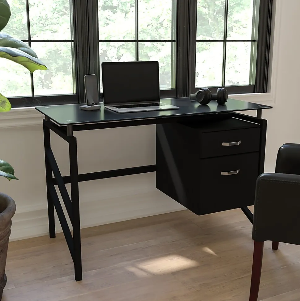 Flash Furniture 46" Glass Glass Computer Desks Black (NANWK036)