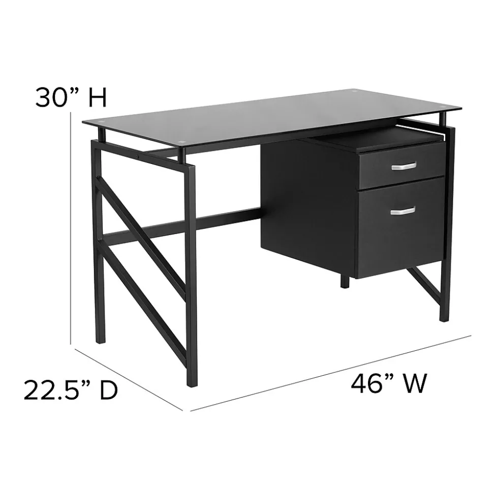 Flash Furniture 46" Glass Glass Computer Desks Black (NANWK036)