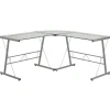 Flash Furniture 84" Glass L-Shape Computer Desk, Clear/Silver (NANCD22181)