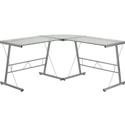 Flash Furniture 84" Glass L-Shape Computer Desk, Clear/Silver (NANCD22181)