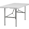 Flash Furniture 60" x 30" Plastic Rectangular Bi-Folding Table, Granite White, 10/Pack
