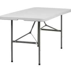Flash Furniture 60" x 30" Plastic Rectangular Bi-Folding Table, Granite White, 10/Pack
