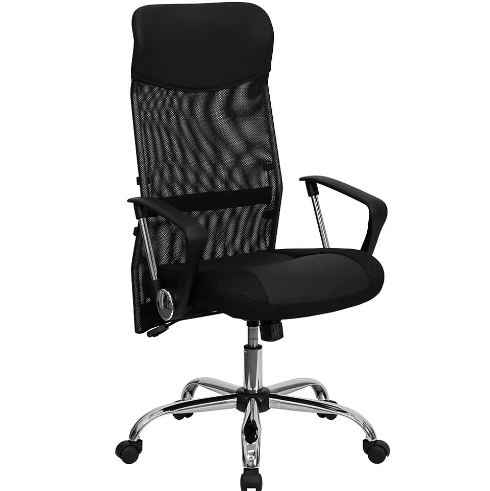 Flash Furniture Abney Ergonomic Leather and Mesh Swivel High Back Task Office Chair, Black (BT905)