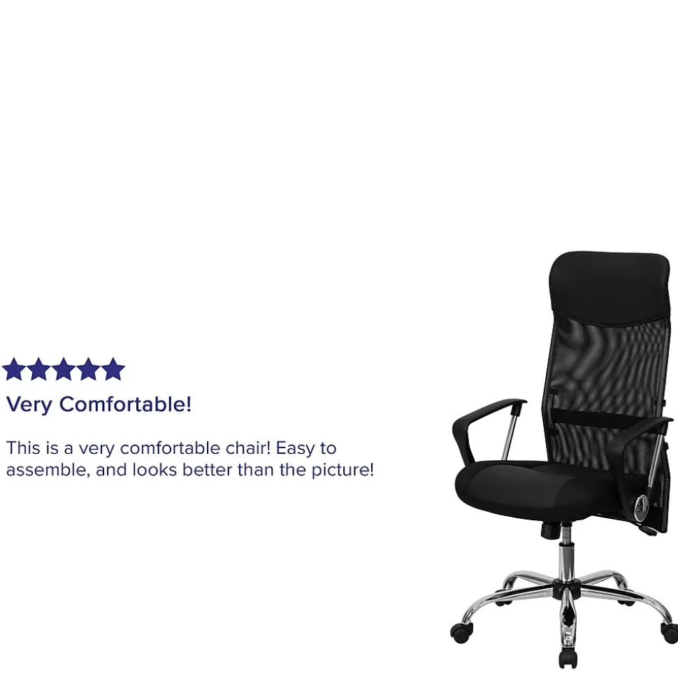 Flash Furniture Abney Ergonomic Leather and Mesh Swivel High Back Task Office Chair, Black (BT905)