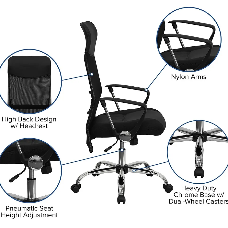 Flash Furniture Abney Ergonomic Leather and Mesh Swivel High Back Task Office Chair, Black (BT905)