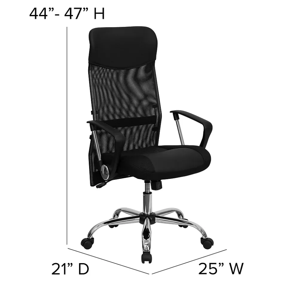 Flash Furniture Abney Ergonomic Leather and Mesh Swivel High Back Task Office Chair, Black (BT905)