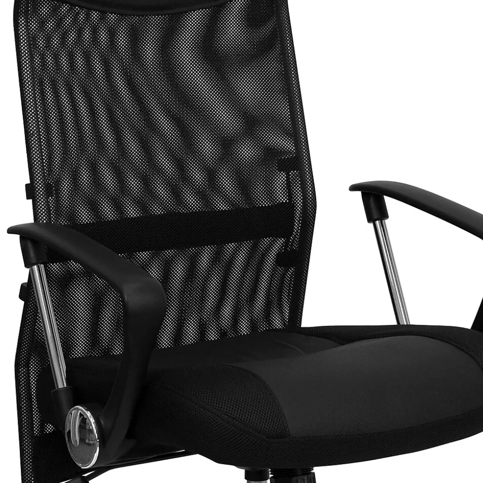 Flash Furniture Abney Ergonomic Leather and Mesh Swivel High Back Task Office Chair, Black (BT905)