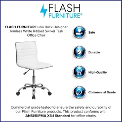 Flash Furniture Alan Armless Vinyl Swivel Low Back Task Office Chair, White/Chrome (DS512BWH)