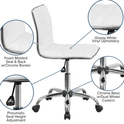 Flash Furniture Alan Armless Vinyl Swivel Low Back Task Office Chair, White/Chrome (DS512BWH)