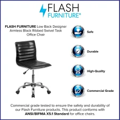 Flash Furniture Alan Armless Vinyl Swivel Low Back Task Office Chair, Black/Chrome (DS512BBK)